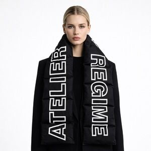 ATELIER NEW REGIME Puffer Scarf Quilted Logo Black Oversized Unisex